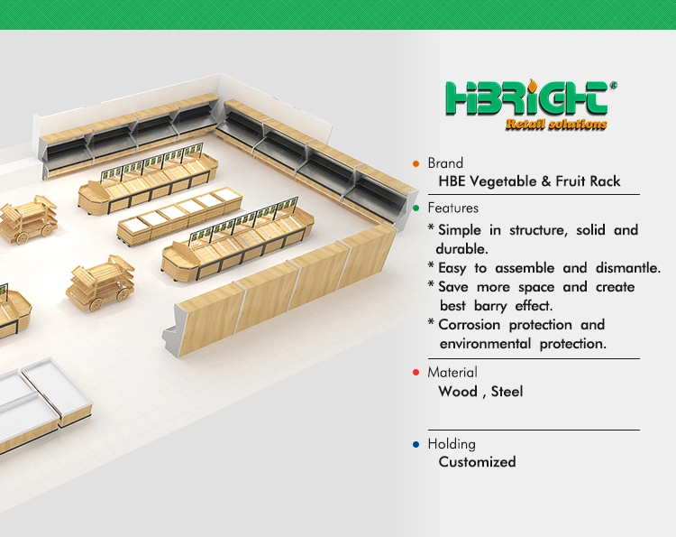 Supermarket Wooden Wall Vegetable Display Shelf