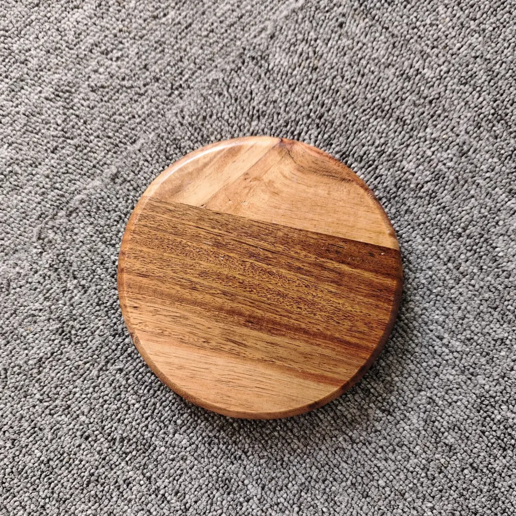 Wholesale Home Kitchen Round Solid Wood Acacia Wooden Coffee Tea Platter Food Serving Trays