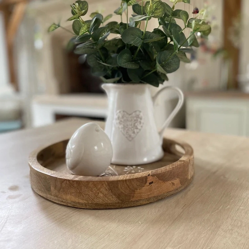 Wooden/Wood Round Serving Plate/Tray with Dandelion Pattern for Cakes/Coffee/Tea/Drinks/Food/Plants