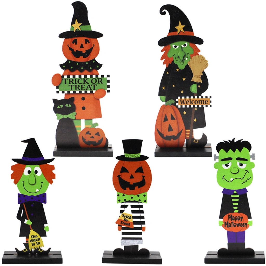 Wooden Halloween Ornaments Wooden Crafts Desktop Decorative Pumpkin Man Witch Ornaments