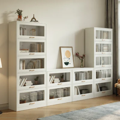 13 massives Teakholz, modernes Glas, einfaches Wohnzimmer-Bücherregal, Bibliothek, kombinierte Wand-Kinder-Bücherregal