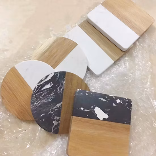 Holzspleißuntersetzer, sechseckiger, runder, quadratischer Marmoruntersetzer für Getränke
